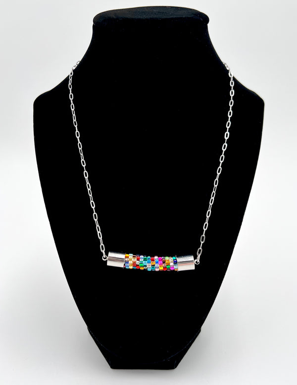 Beaded Bar Necklace in Rainbow