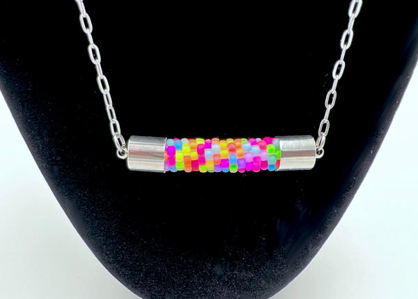 Beaded Bar Necklace in Neon