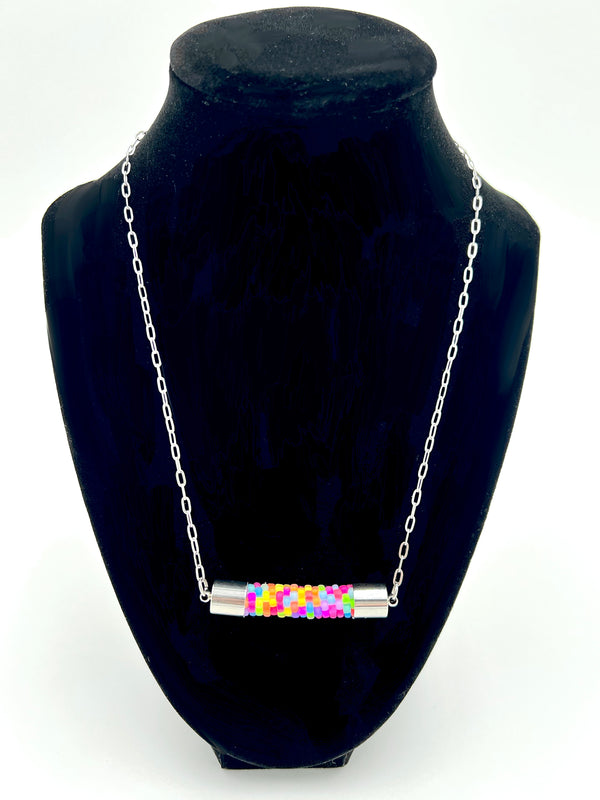 Beaded Bar Necklace in Neon