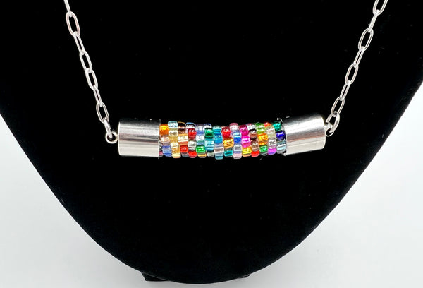 Beaded Bar Necklace in Rainbow